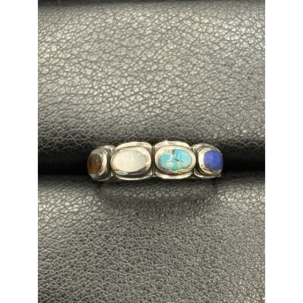 New Condition Sterling Silver Multi Genuine Gemstone Ring Size 7 G6